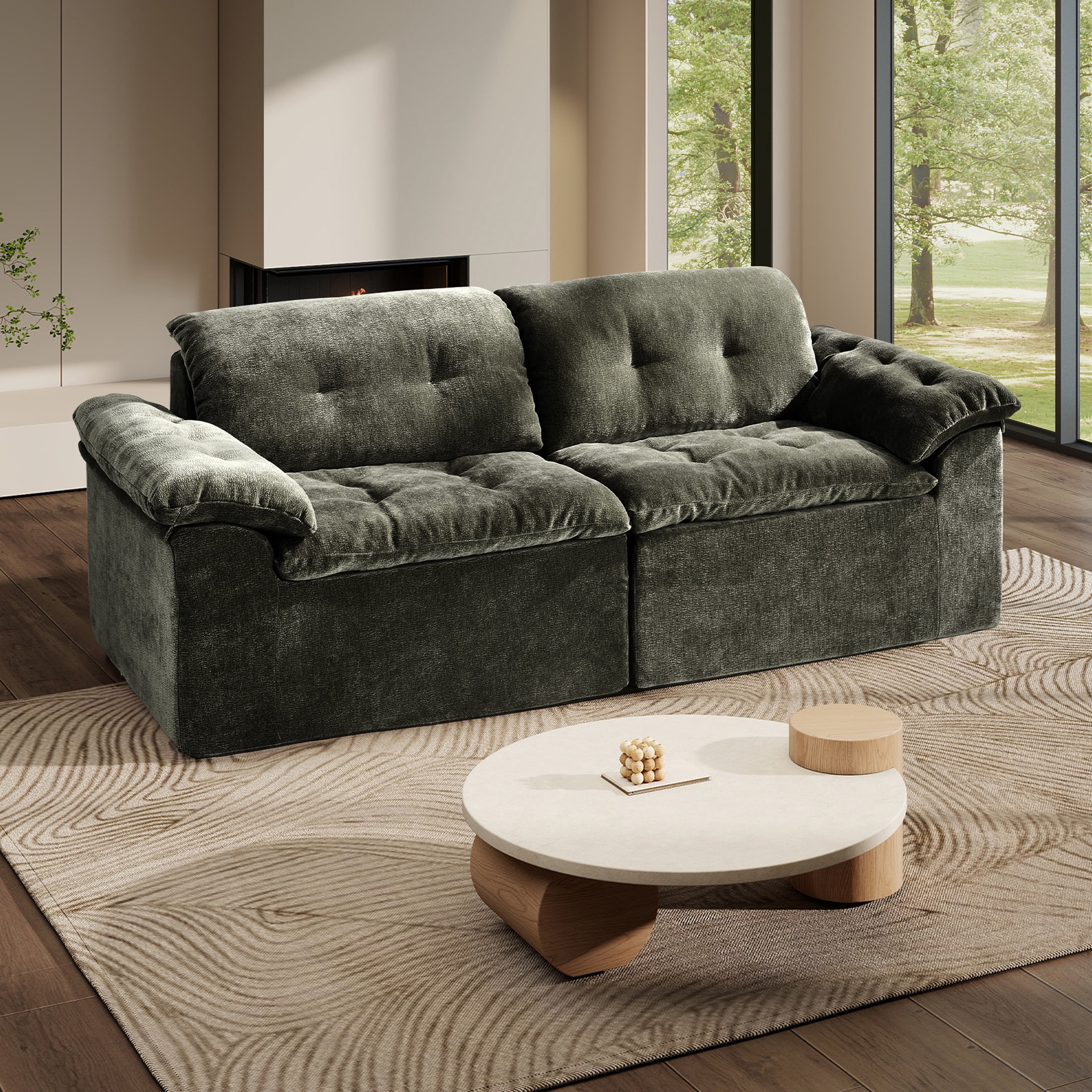 Aukfa 2-Piece Cloud Modular Sectional Sofa for Living Room, Ice Flower Chenille, Green