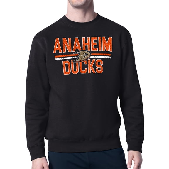 Men's Starter Black Anaheim Ducks Mesh Look Team Name Logo Pullover Sweatshirt