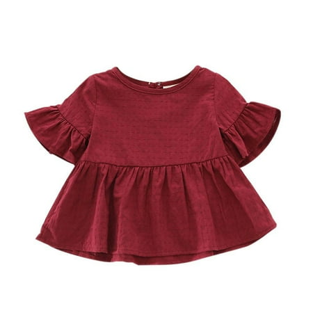 

Baby Girls Shirt Cute Cotton Short-sleeved Lotus Leaf Blouses Red