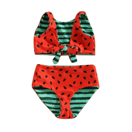 

Sunisery 2pcs Newborn Baby Girl Summer Swimwear Watermelon Print V Neck Sleeveless Bowknot Bathing Beachwear Swimsuit Set