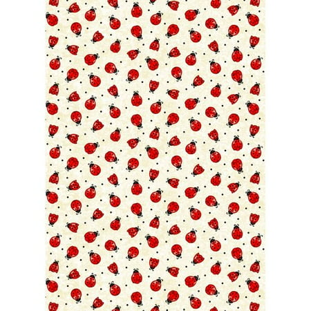 Rainbow Wall Lady Bug Fabric, Red
