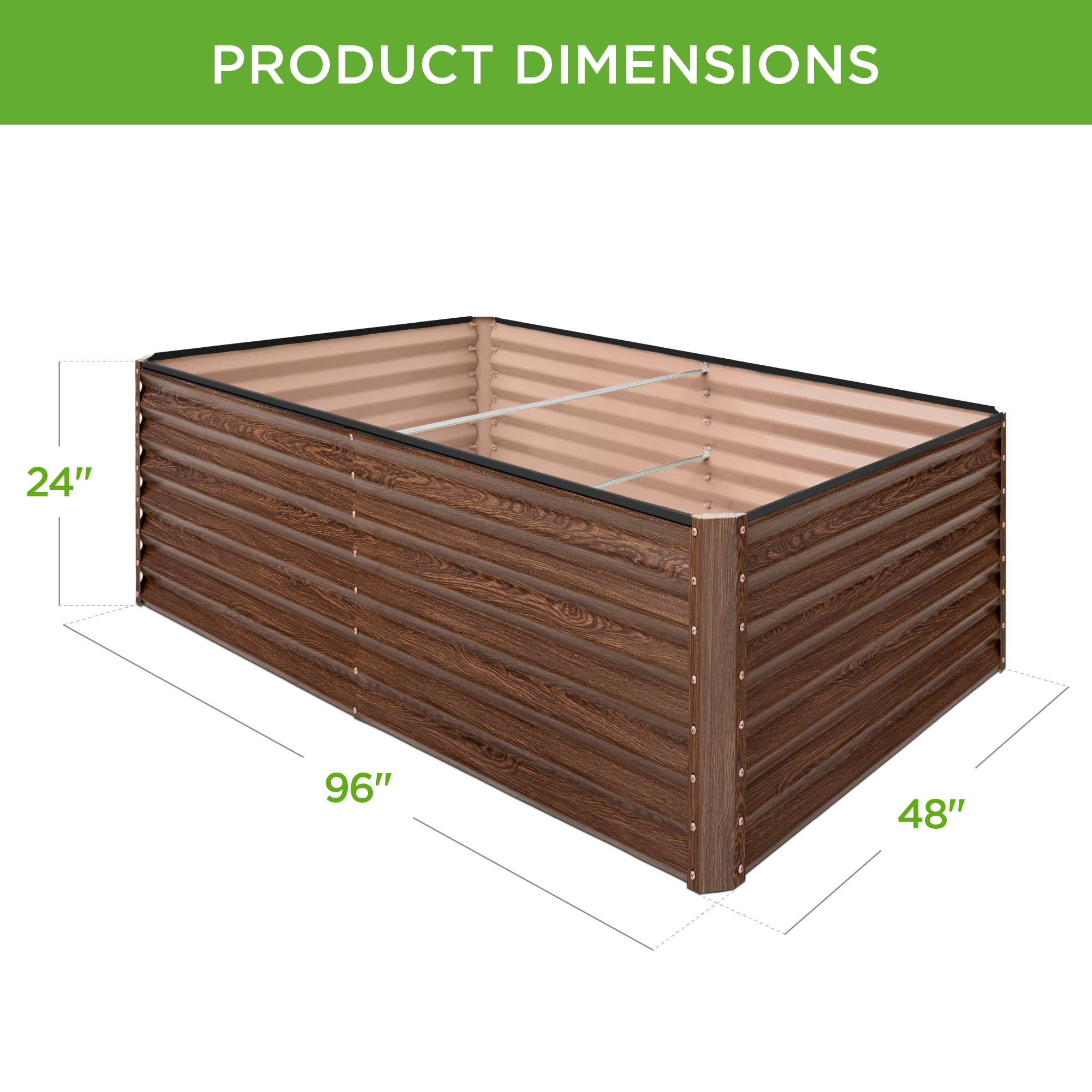Best Choice Products 8x4x2ft Outdoor Metal Raised Garden Bed for Vegetables Flowers Herbs - Dark Brown Wood Grain