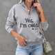 thumbnail image 2 of Sudadera de Mujer con Media Cremallera y Letras Impresas de Manga Larga, Estilo Casual, Sudadera con puños de Costilla a la Moda, Gris Claro XXL, 2 of 6
