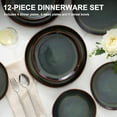 thumbnail image 6 of Vesteel Dinnerware Set for 4, 12 Pieces Premium Stoneware Plates and Bowls Set, Handmade Reactive Glaze Dishes for Home, Chip & Scratch Resistant, Microwave and Dishwasher Safe - Forest Green, 6 of 10