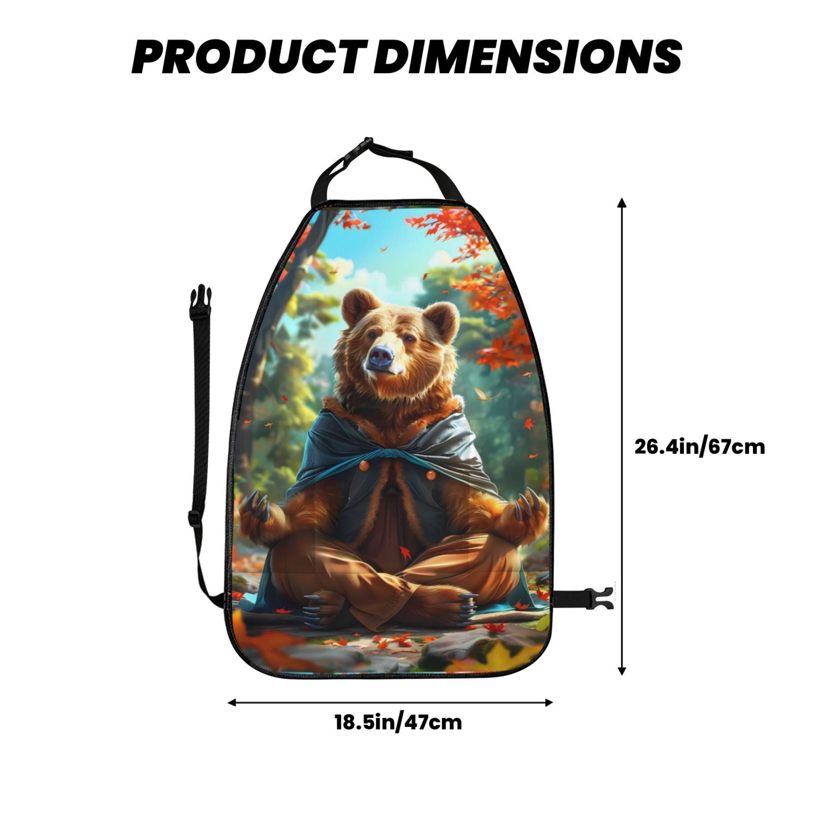Xecao Maple Meditating Bear Pattern Car Seat Back Protector 2 Pack Large Capacity Pocket, Kick Mats Back Seat Protector