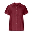 thumbnail image 5 of Knosfe Button Down Shirts Women 2024 Dressy Casual Blouses Short Sleeve Linen Collared T Shirts Loose Plain Tees Tshirt Wine 5XL, 5 of 5