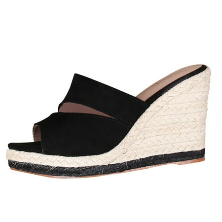 

LIANGP Women s Sandals Outer Wear Casual And Comfy Wedge Heel Women Slipper Sandals Summer Faux Suede Lady Mules Cutout Female Espadrille Slides Women s Shoes Black Size 7
