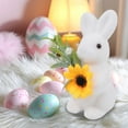 thumbnail image 1 of Adorno de conejo de Pascua, escultura de conejo artificial de pie con musgo verde, decoración de jardín, regalos de fiesta, decoración de mesa y hogar, adornos de conejo de PVC., 1 of 8