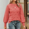 thumbnail image 2 of Htigea Womens Crew Neck Lantern Sleeve Sweater Cute Knit Pullover Solid Casual Comfy Everyday Jumper Tops Watermelon Red L, 2 of 7