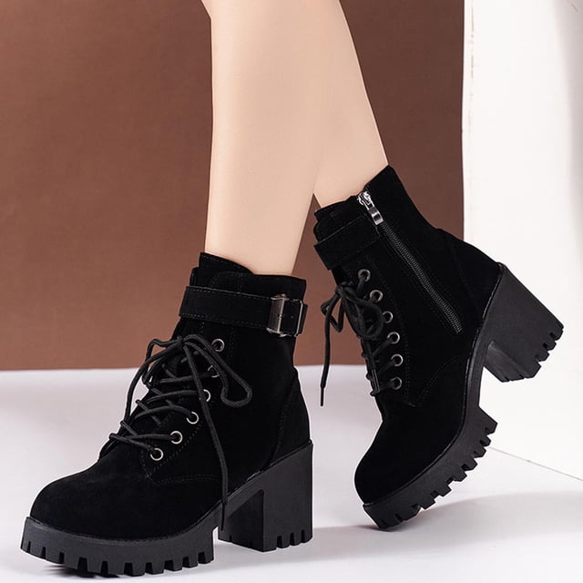 LSLJS Nouvelles Bottes en Daim Anglais pour Femmes, Bottines à Talons Hauts avec Boucle et Boucle