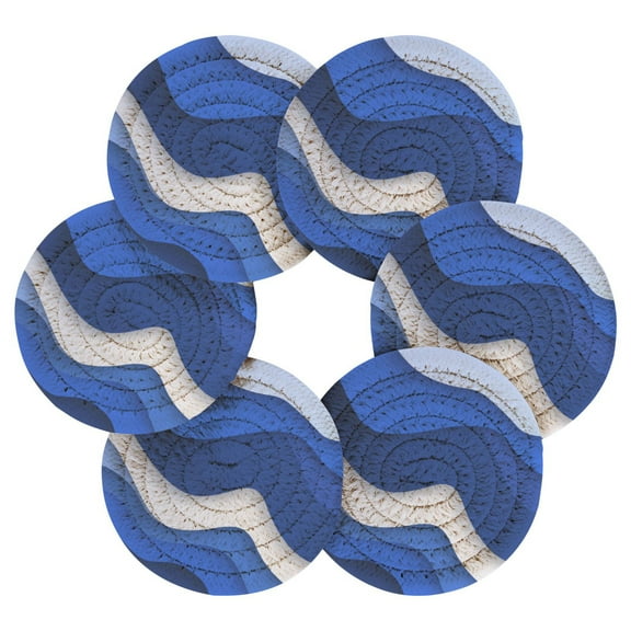 Round Placemats Set of 6 Heat Resistant Washable Kitchen Table Decorations 15.4in Navy Blue Color Palette