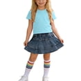 thumbnail image 5 of Girl Summer Outfit 3 Pieces Ruffle Denim Skirt Short Sleeve T-Shirt Tops and Socks Set Kids Clothing Outfits for Age 3-12 Years Old, 5 of 6