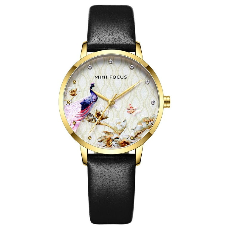 MINIFOCUS Fashion Casual Women Watches Waterproof Black Leather Strap Reloj Mujer Brand Luxury Quartz Ladies Watch Montre Femme