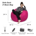 thumbnail image 2 of Sofa Sack Bean Bag Chair, Memory Foam Lounger with Microsuede Cover, Kids, 3 ft, Magenta, 2 of 9