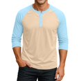 thumbnail image 2 of Gaukiv Men's Three Quarter Sleeve Shirts Contrast Henley Raglan Tees Color Block Baseball Shirts Beige L, 2 of 5