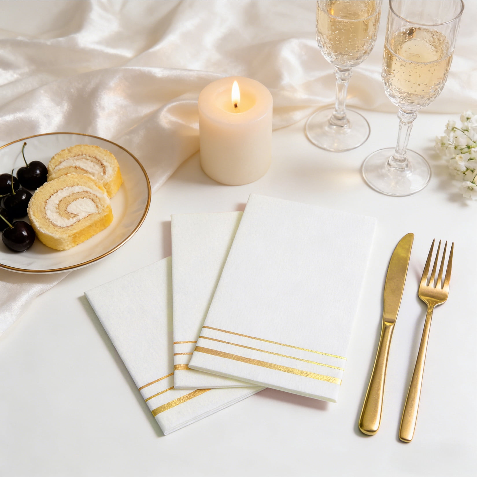 Garvee 300 Pack White and Gold Disposable Paper Napkins, 3-Ply Soft Dinner Napkins with Gold Foil Trim, Absorbent Decorative Guest Towels for Easter Party, Wedding, Birthday, Baby Shower