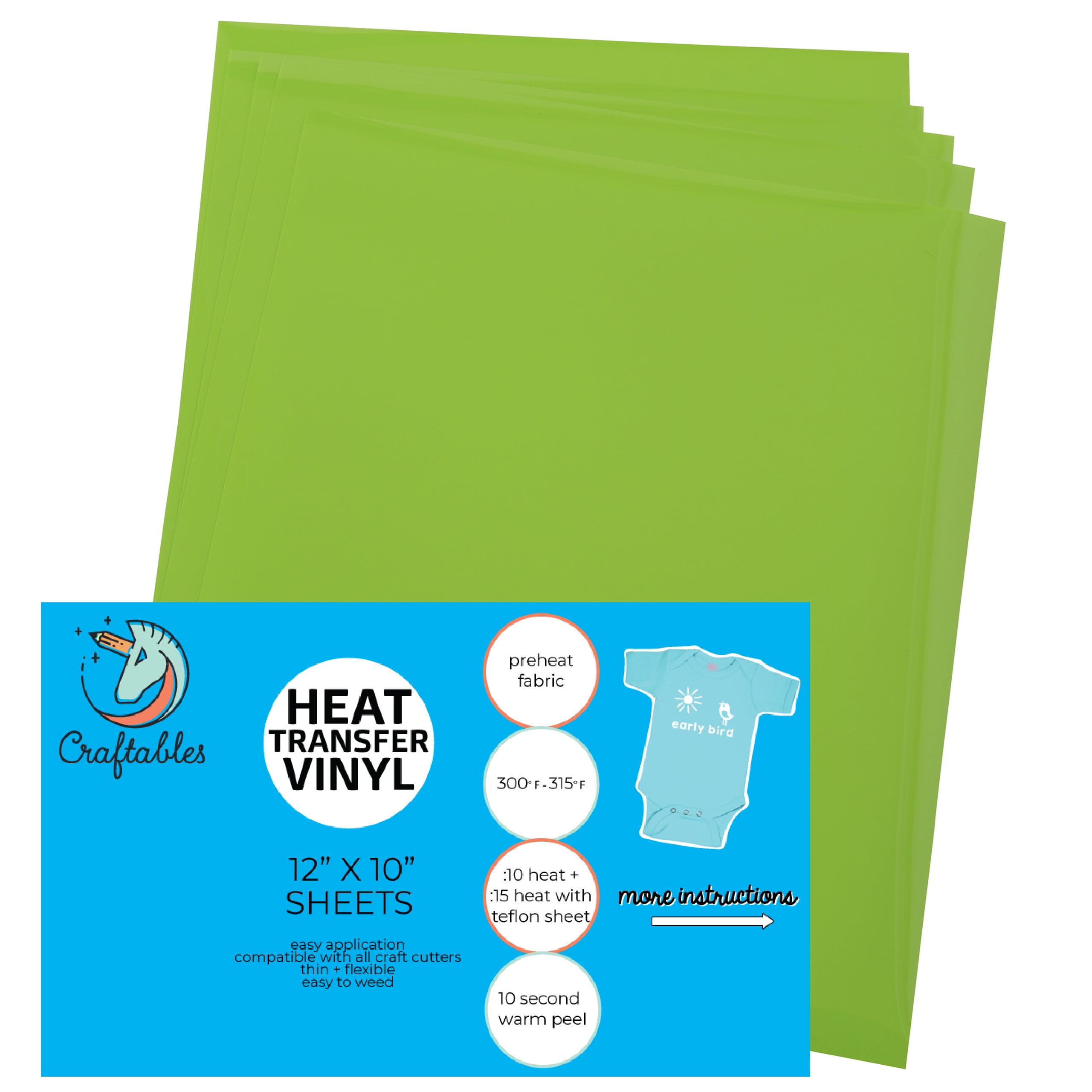 Craftables Black Heat Transfer Vinyl HTV - 5 Sheets Easy to Tshirt Iron on  Vinyl for Silhouette Cameo, Cricut, all Craft Cutters. Ships Flat