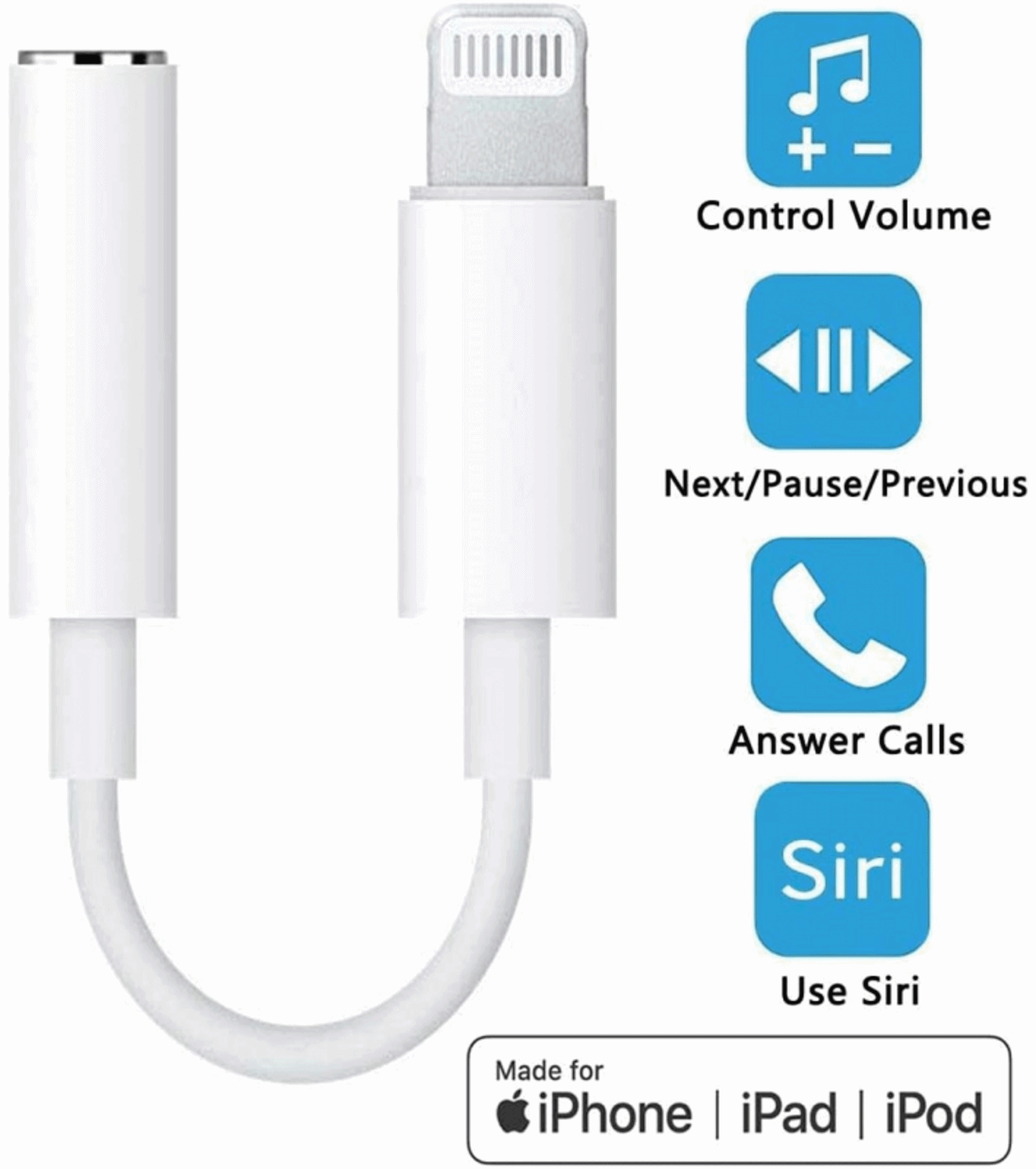 Headphones Adapter, MFi Certified Lightning to 3.5mm Jack Converter
