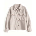 thumbnail image 4 of Lumtrix Jackets For Women Cropped Fashion Corduroy Button Down Coats, Long Sleeve Shacket Lapel Collar Lightweight Fall Fashion Jackets Beige 2XL, 4 of 5