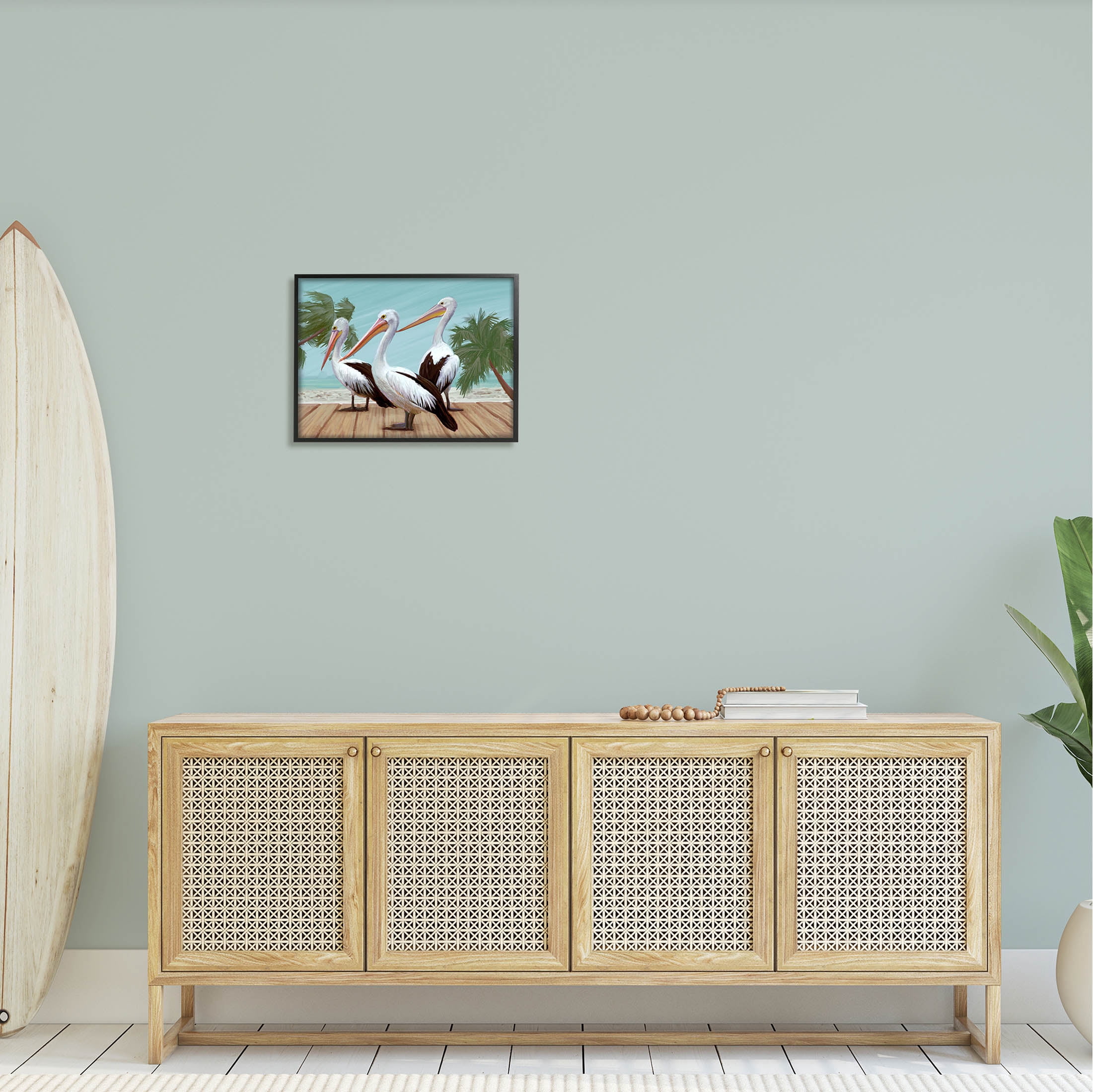 Stupell Industries Tropical Pelicans Beach Boardwalk Painting Black Framed Art Print Wall Art, Design by Ziwei Li