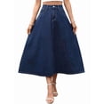 thumbnail image 3 of Women's A Line High Wasited Long Maxi Jean Below Knee Length Flared Midi Denim Skirts Skirt M, 3 of 9