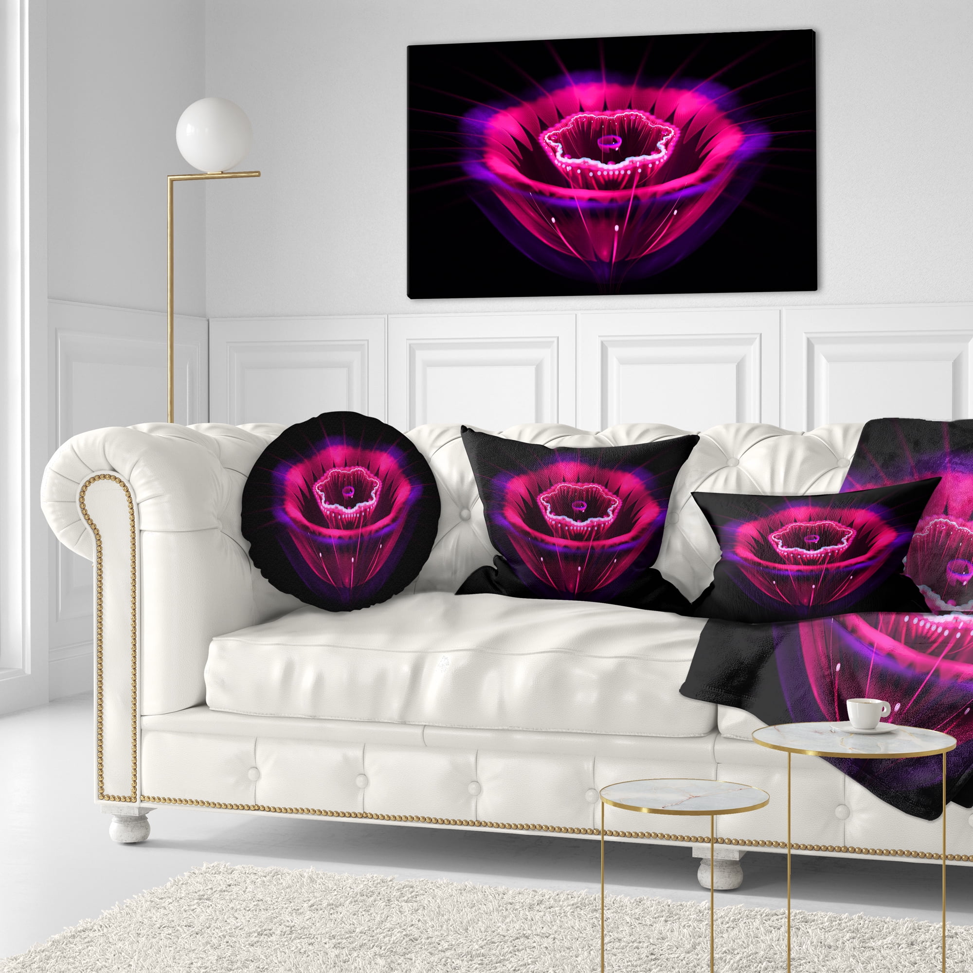 Designart Abstract Magenta Fractal Flower - Floral Throw Pillow - 12x20