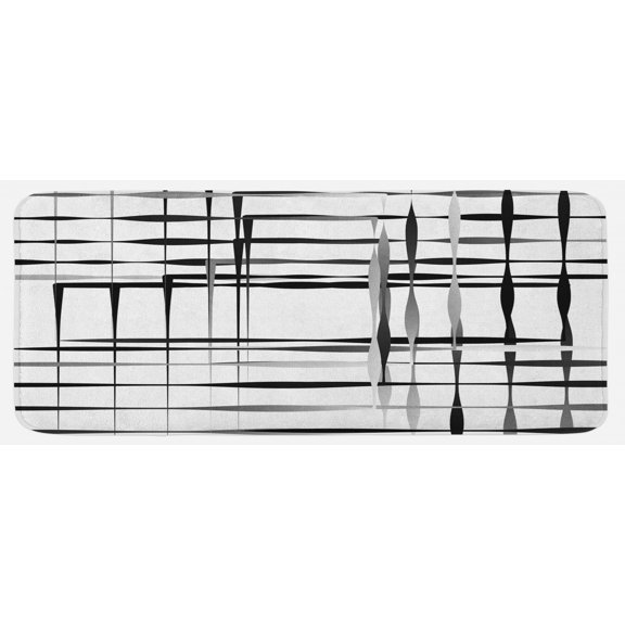 Modern Art Kitchen Mat, Minimalist Image Simplistic Spaces and Spare Asymmetric Grids Lines, Plush Decorative Kitchen Mat with Non Slip Backing, 47" X 19", Black White, by Ambesonne