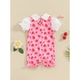 thumbnail image 4 of Biekopu Baby Girl Strawberry Romper Cute Doll Collar Puff Sleeve Frill Trim Heart Print Jumpsuit Infant Toddler Girl Clothes, 4 of 9