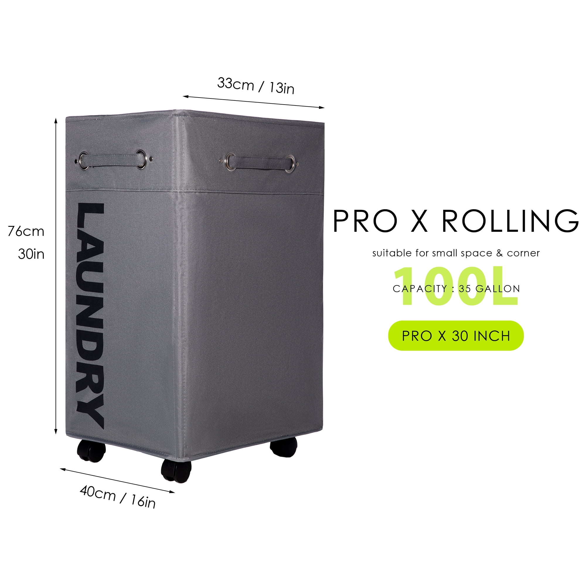 Caroeas 30'' Pro+ Extra Large Rolling Laundry Basket with wheels, Collapsible Laundry Hamper on Wheels Tall Thin Narrow Foldable Storage Bins for Corner, Gray