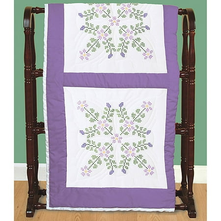 Jack Dempsey Starflowers Stamped White Quilt Blocks, 18" x 18