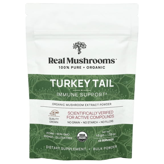 Real Mushrooms Turkey Tail, Organic Mushroom Extract Powder, 1.59 oz (45 gm)