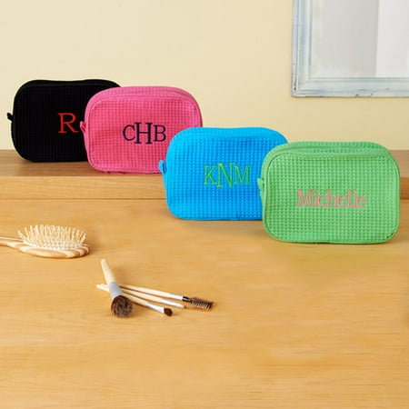 Personalized Waffle Weave Cosmetic Bag, Monogram, Available in 4 Colors