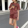 thumbnail image 2 of Girls Shorts Set 2-Piece, Short Sleeve Top & Elastic Waist Shorts with Pocket & Bow Embroidery, Soft Polyester Play Clothes for Kids Kids, Wine,Size 7-8T, 2 of 6