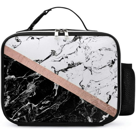 Chic Black White Marble Block Rose Gold Lunch Box with Padded Liner ...