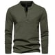 thumbnail image 2 of Blusas y camisas de manga larga con cuello en V para hombre, estilo casual, de color liso, de poliéster y algodón., 2 of 4