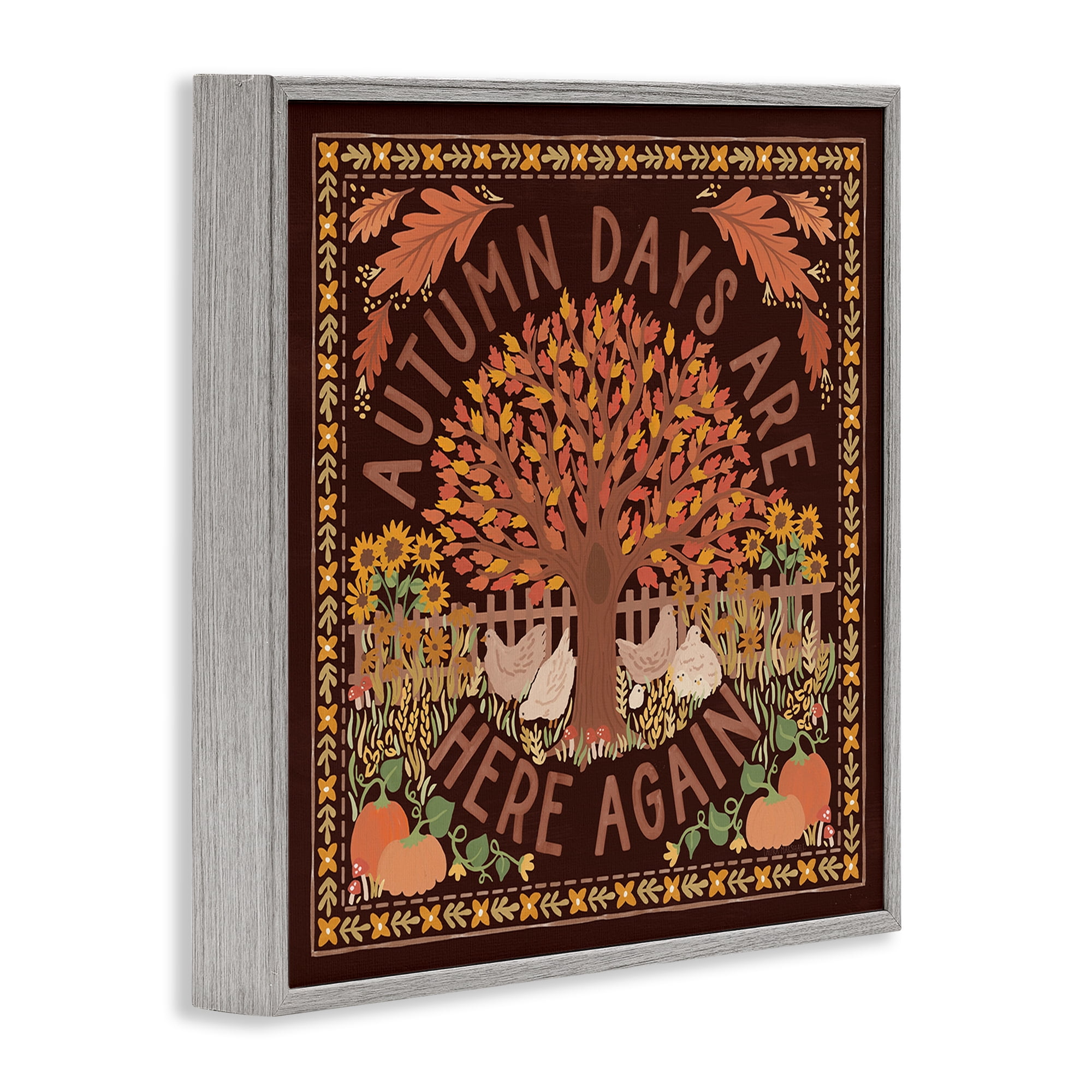Stupell Industries Autumn Days on Brown Landscape Painting Gray Framed Art Print Wall Art, 12 x 12