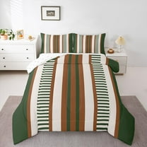 Homewish Modern Geometric Striped Queen Comforter Set,Retro Minimalist Lines Bedding Sets,Brown Green Beige Bedding Comforter Set For Boys Kids,Ultra Soft Home Decor Reversible,3-Piece