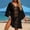Black, variant on Women Beach Resort Lace Up Crochet Patchwork Cover Up Mid Length Sleeve Loose Fit Sun Protection Plus Size Breathable Summer Beach Swimwear Dress Black S
