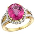 thumbnail image 1 of 14k Yellow Gold Natural Pink Topaz Ring Oval 12x10mm Diamond Accents, size 10, 1 of 2