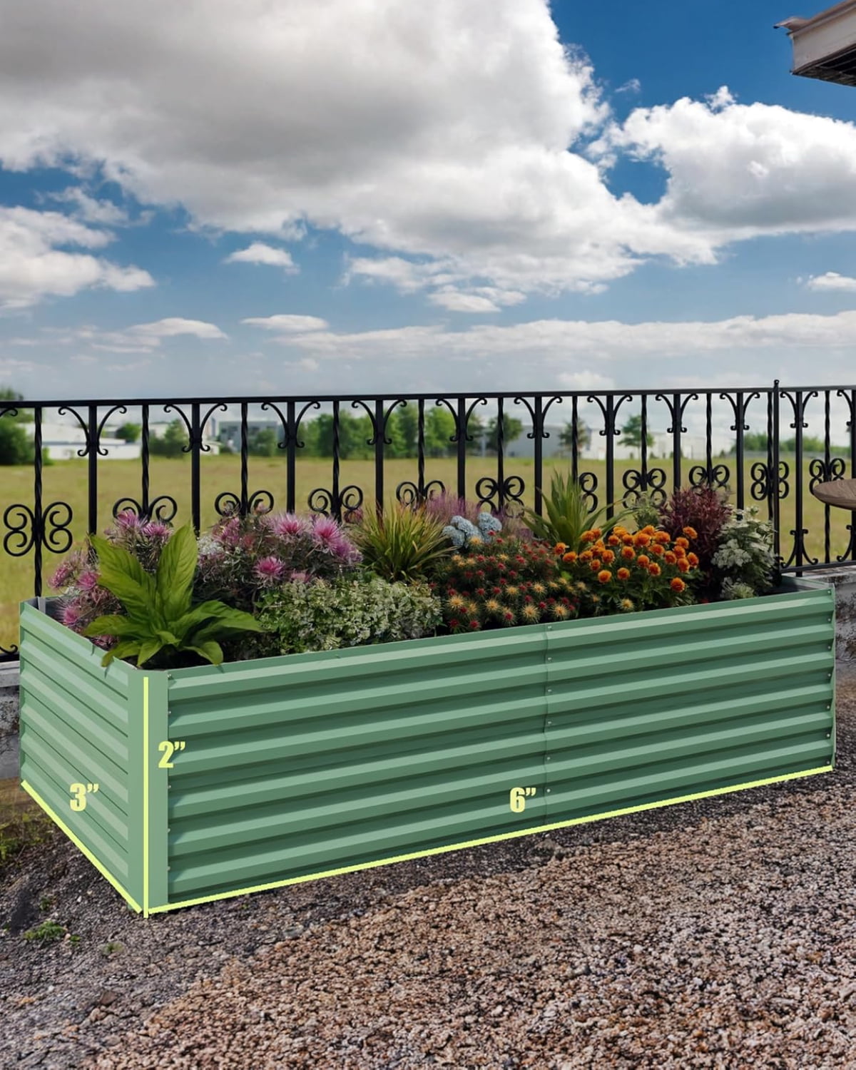 EuKer Outdoor Rectangular Planter, 6x3x2ft Metal Raised Garden Bed for Vegetables, Herbs, Flowers, Green (Set of 2)