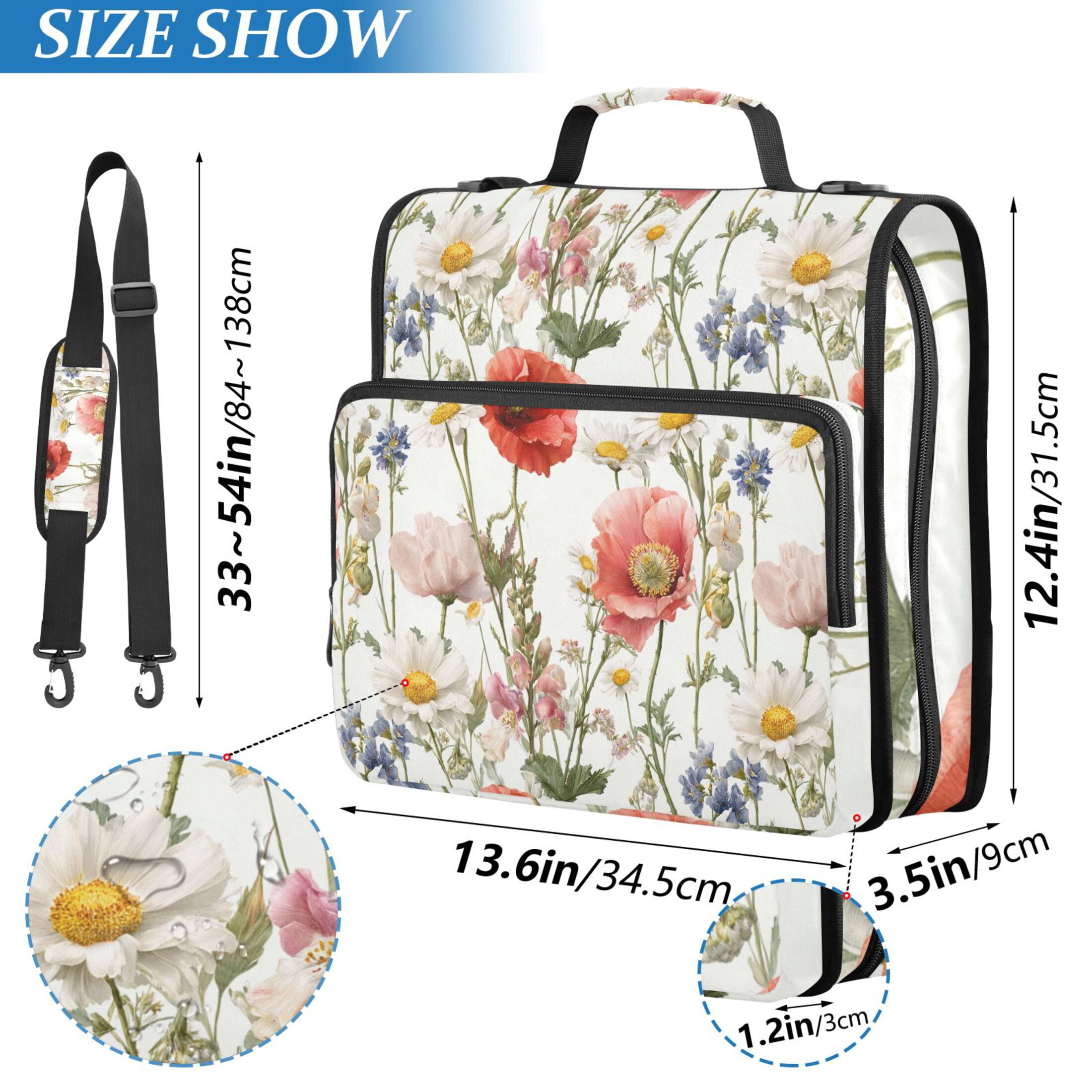 Zipper Binder Wildflowers in Natural Meadow 1.5 Inch Binder Folder Bag with Shoulder Strap and Handle