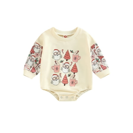 

Infant Baby Girls Boys Autumn Romper Long Sleeve Christmas Cowboy Santa Claus Print Patchwork Tops