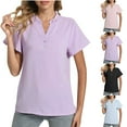 thumbnail image 7 of Lovskoo Summer Tops for Women 2024 V Neck Short Sleeve Solid Color Lace Collar Button Trendy Comfortable Breathable T Shirt Black, 7 of 7
