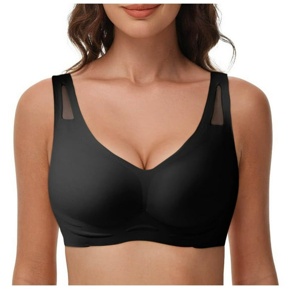 HOWPAY Full Coverage Bras for Women Wireless Push up No Underwire Supportive Stretch Sports Pullover Bralettes Comfortable Soft T-Shirt Bra Black L