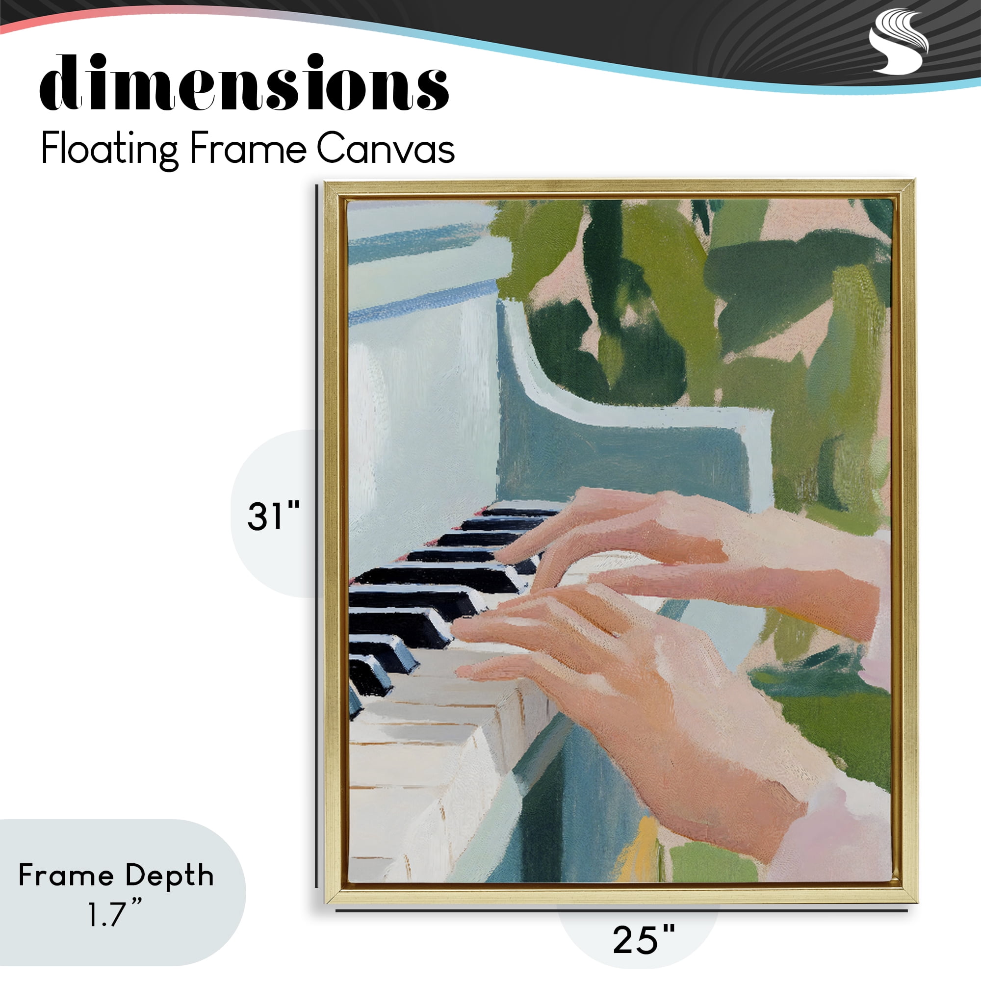 Stupell Industries Piano Hands in Sunlit Space Gold Framed Floater Canvas Wall Art, design by The Prints Vibe