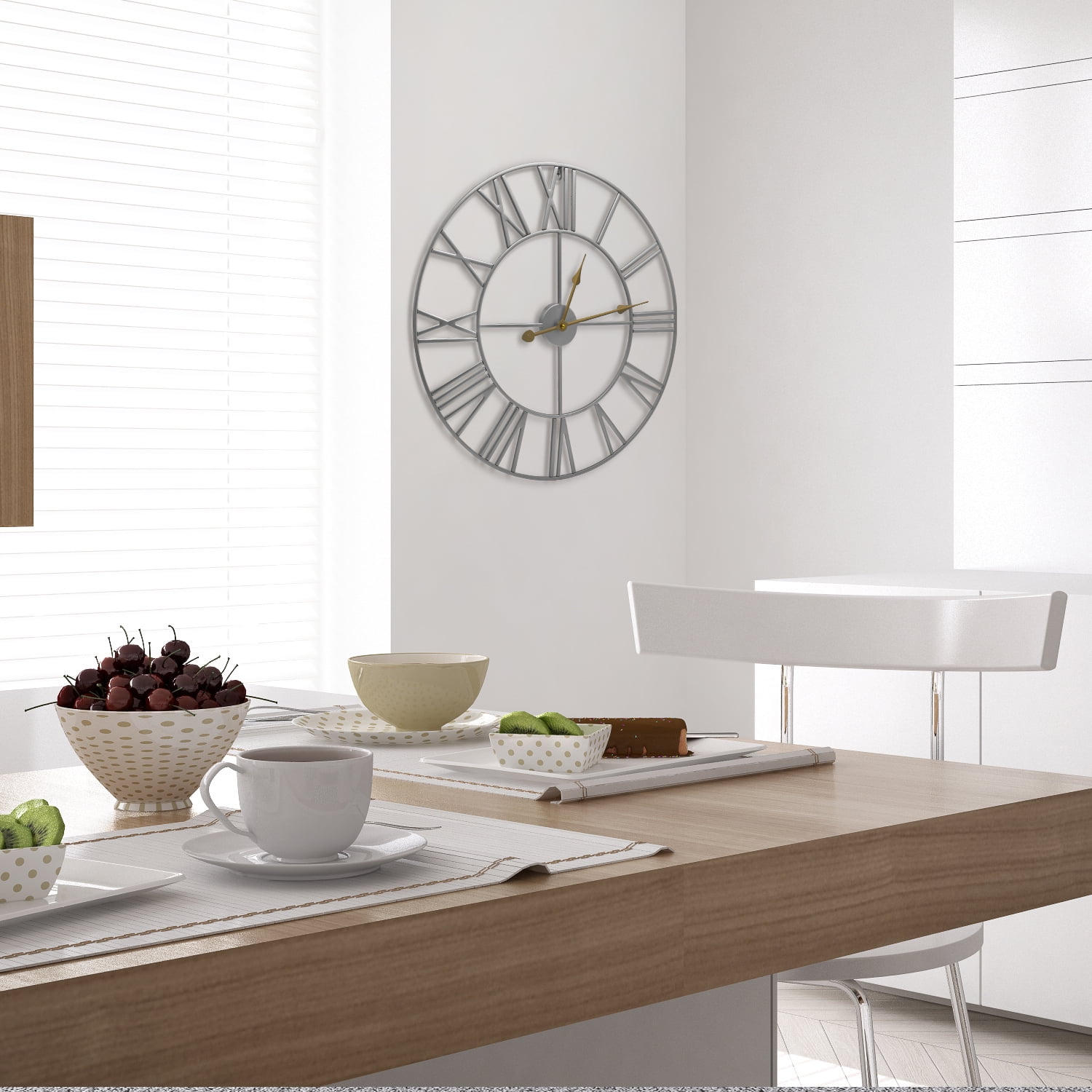 Sorbus 24in Roman Numeral Wall Clock, Decorative Silver Analog Time Display
