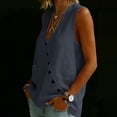 thumbnail image 4 of BUIGTTKLOP Cotton Linen Tank Tops for Women Asymmetrical Button down Sleeveless Shirts Casual V Neck Summer Tanks, 4 of 5