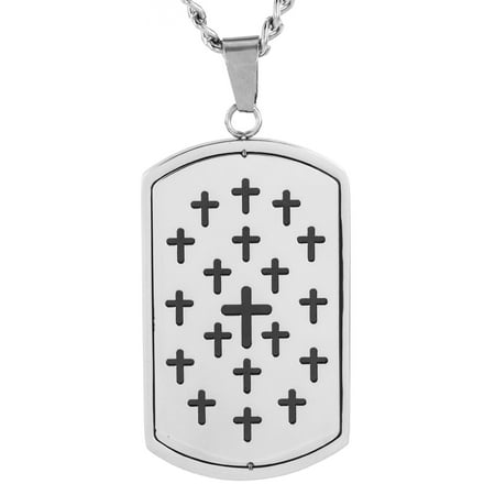 - Men's Stainless Steel Cut Out Cross Dog Tag Pendant
