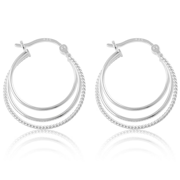 Silver Close Out Sterling Silver Triple Hoop Earrings 21mm