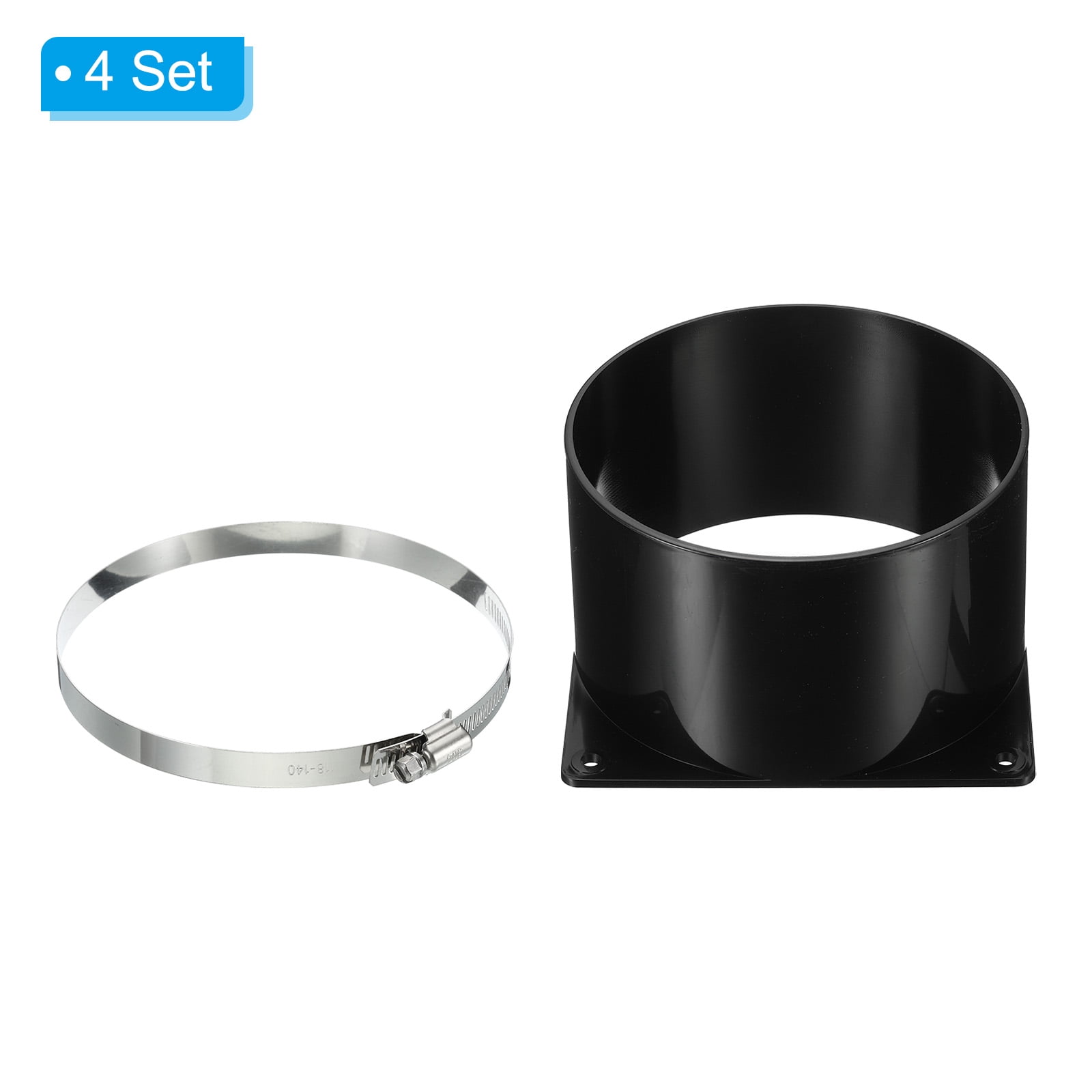 Uxcell 5" Duct Connector Flange 4 Pcs Dryer Vent Wall Plate Square to Round with Clamp for Air Cooling Ventilation Black
